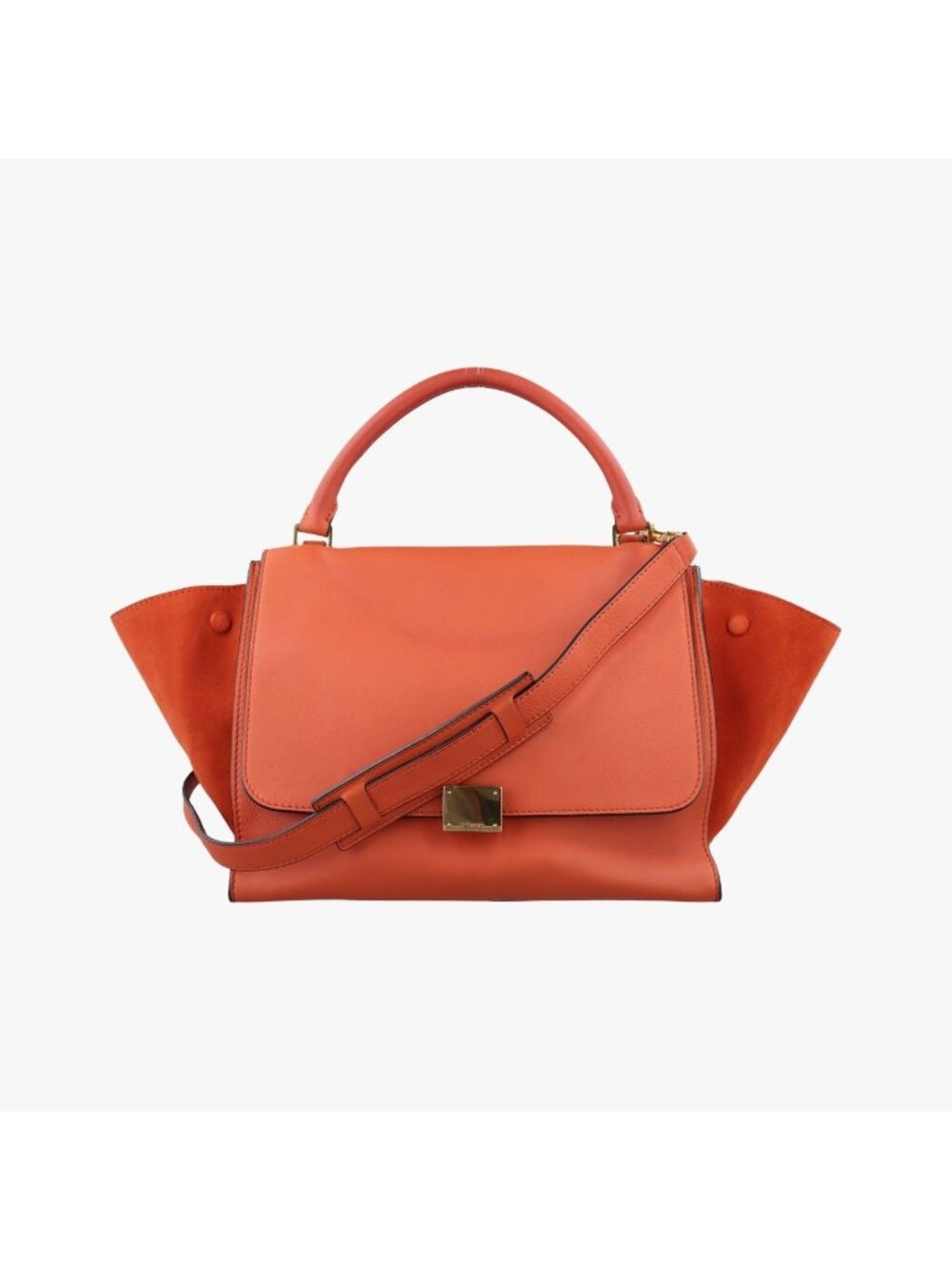 Celine Trapeze Small Orange Suede Leather Handbag